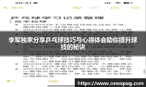 李军独家分享乒乓球技巧与心得体会助你提升球技的秘诀
